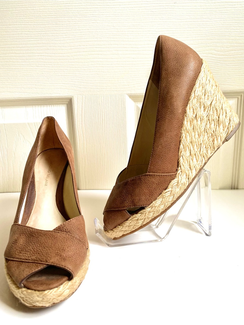 Antonio Melani Maren Brown Suede Peep-Toe Wedge Espadrilles Size 10